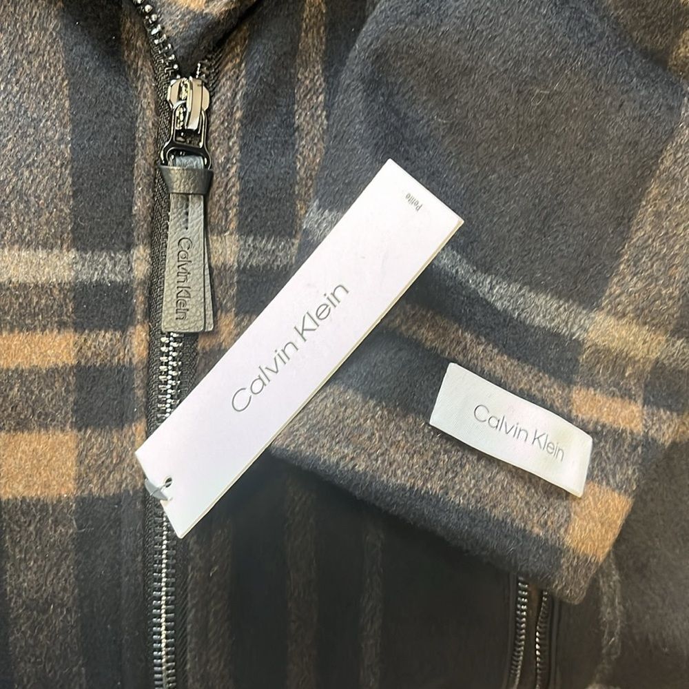 CALVIN KLEIN | Plaid Wool Blend Double Wrap Trench Coat PL - Picture 7 of 8